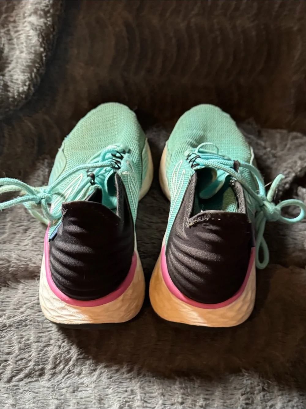 New Balance kids Mint Green Athletic Running Shoes with Black Heel